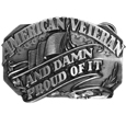 American Veteran and Damn Proud of it Antiqued Belt Buckle
